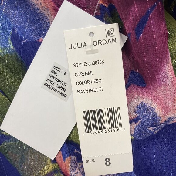 Julia Jordan Size 8 Blue Floral Midi Dress 3/4 Sleeve Chiffon V Neck NWT - Picture 3 of 9